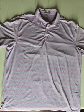 Peter Millar Light Pink and White Striped Golf Polo